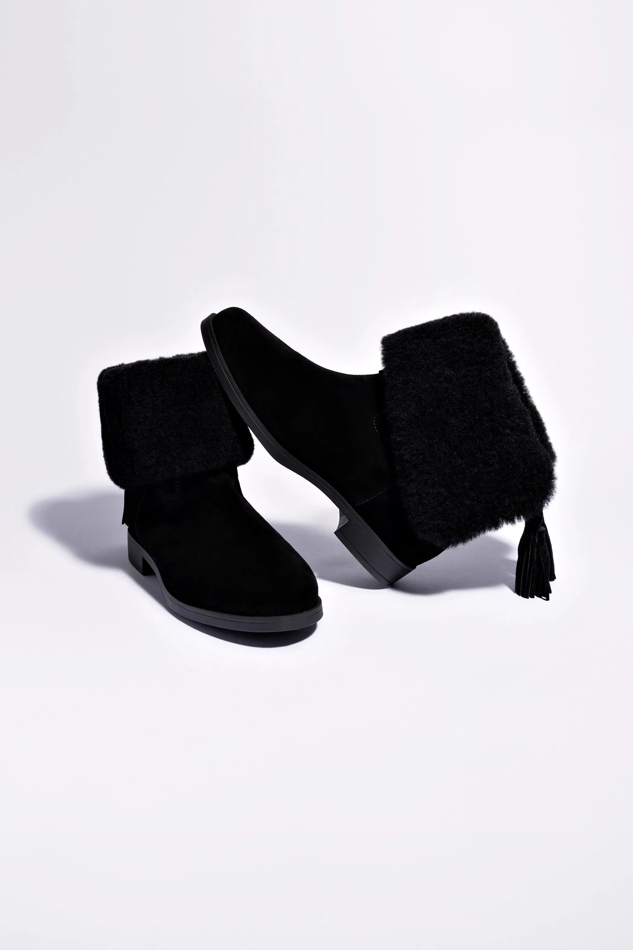 Verbier Bootie In Black Suede and Black Shearling