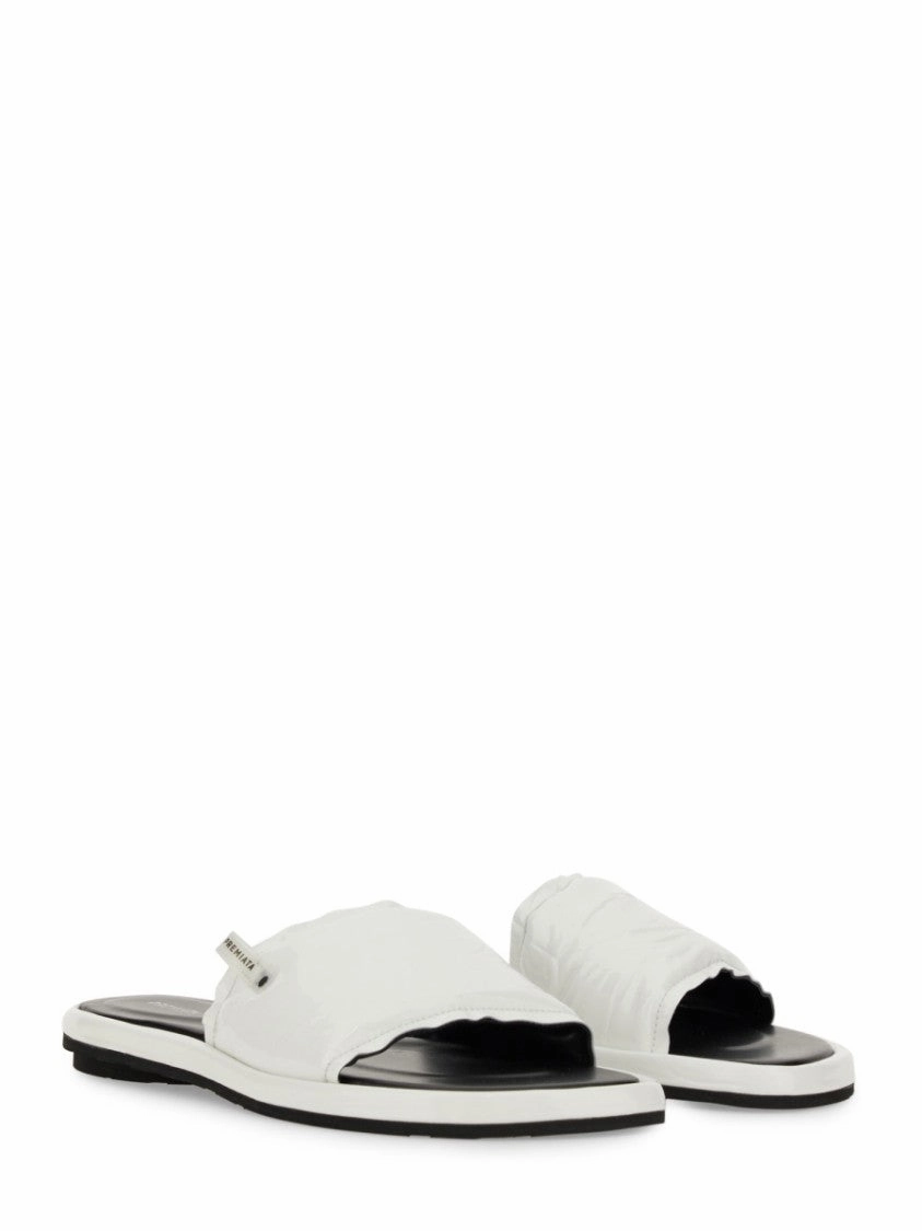 White Slide Sandal With Lamb Leather Upper