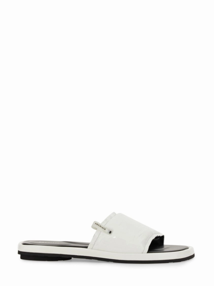 White Slide Sandal With Lamb Leather Upper