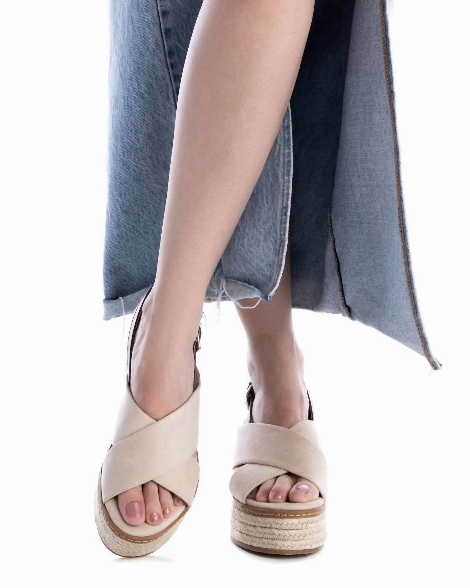 Women's Leather Heeled Sandals In Beige