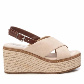 Women's Leather Heeled Sandals In Beige